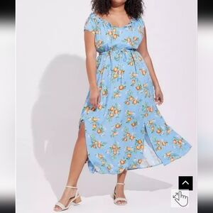 Torrid Blue Orange Floral Textured Woven Double Slit Dress